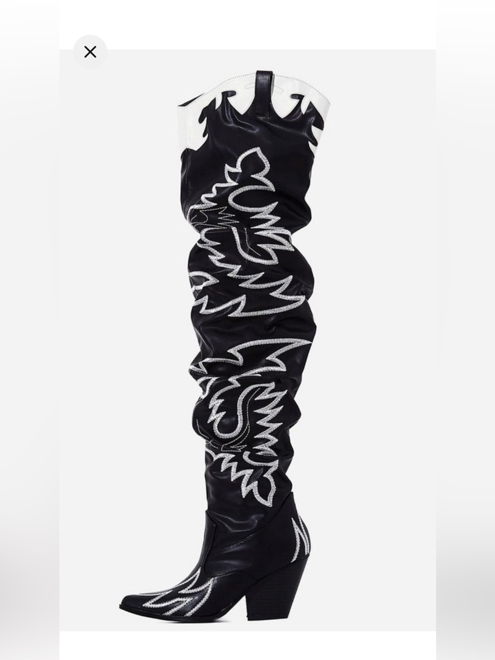 Black and White Embroidered Over-the-Knee boots